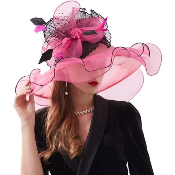 Women Organza Hat, Fascinator Hat Pink - Picture 1 of 6